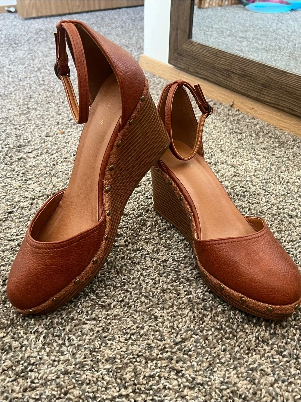 Maurices Tan Brown Wedge Espadrilles with Ankle Strap